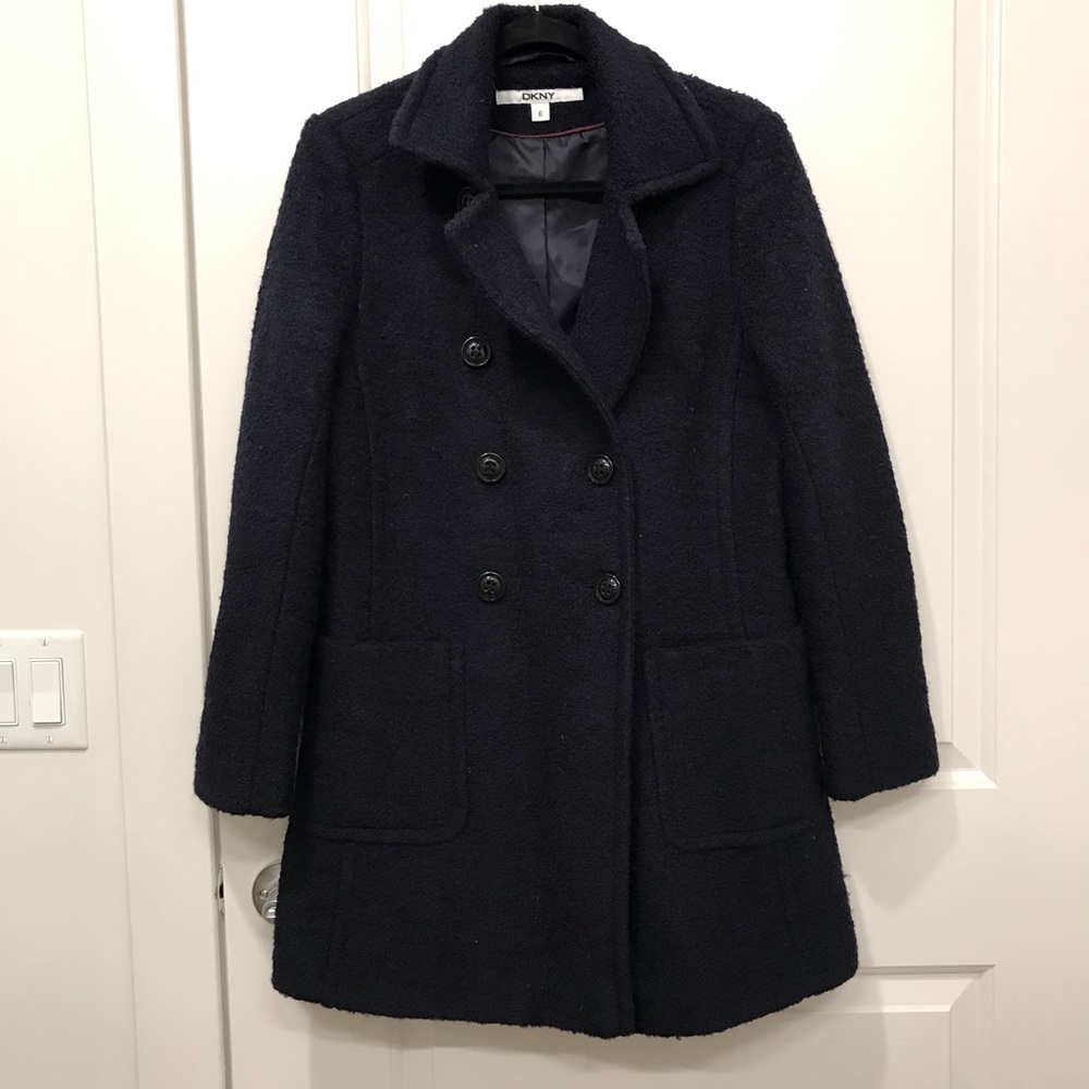 DKNY Wool Pea Coat in navy
